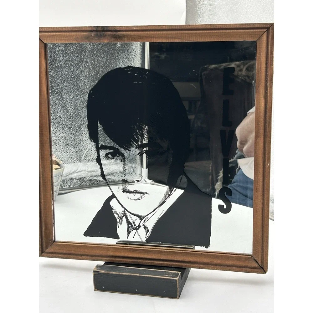 Elvis Presley Vintage Mirror In Wood Frame 13x13 Carnival?